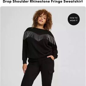 Torrid 2x Black Off-the-Shoulder Sweater with Rhinestone Fringe